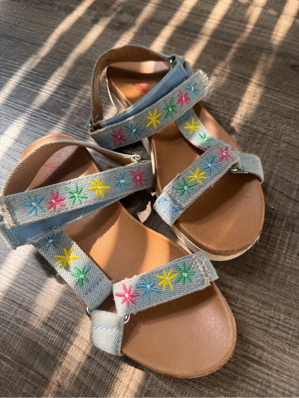 Jellypop Light Denim Kids Sandals with Multicolor Star Embroidery